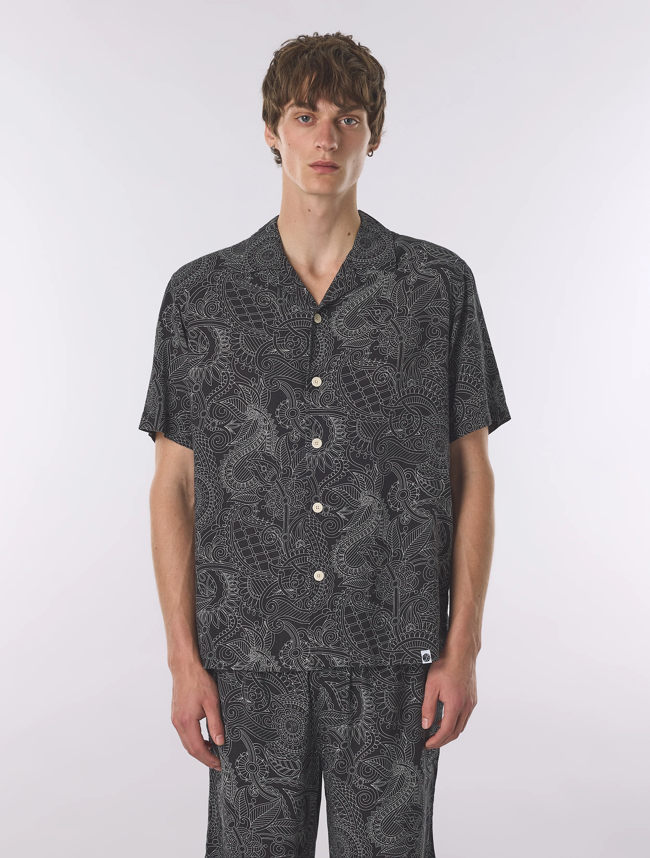 Black Resonance Linear Paisley Short Sleeve Shirt - Image 3