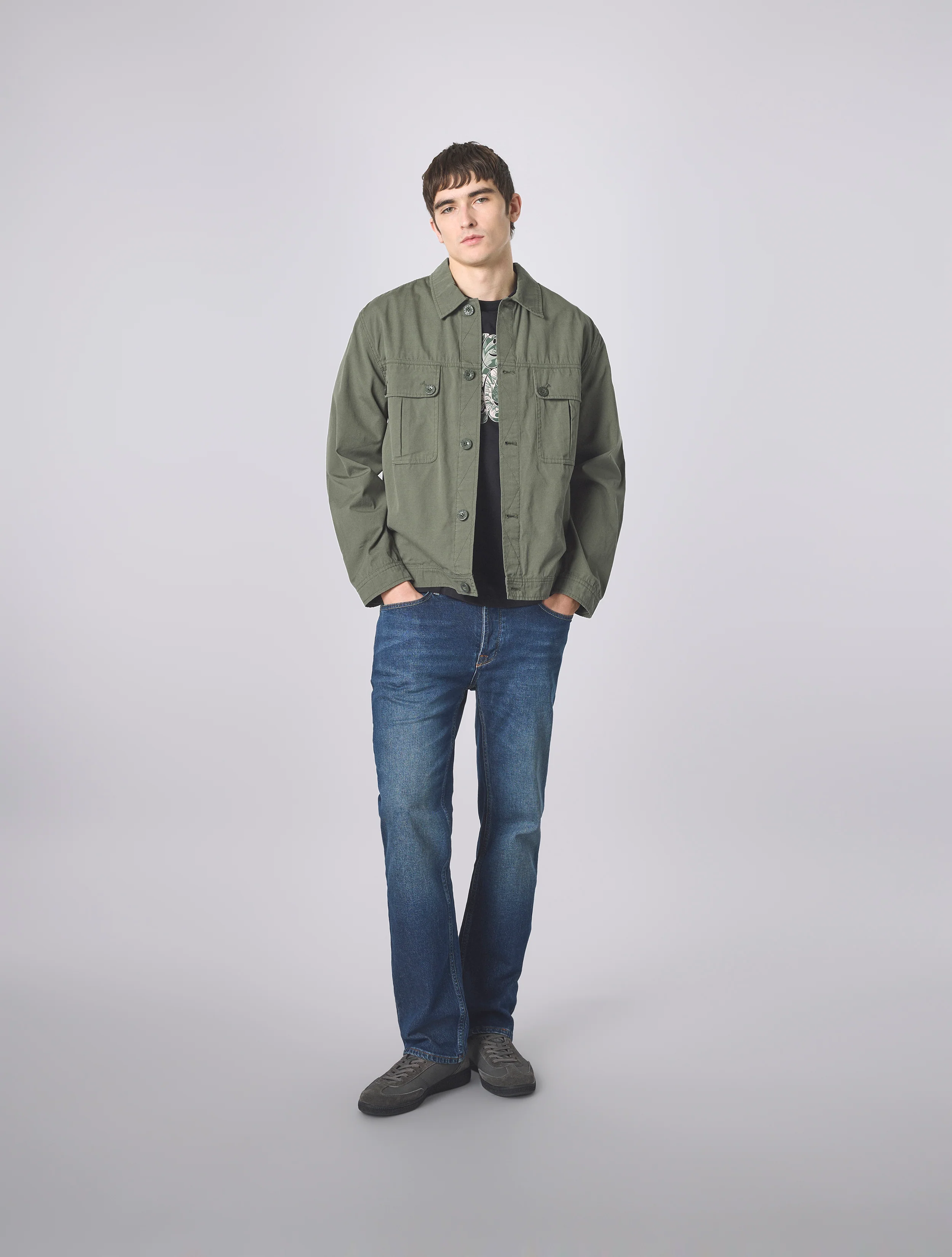 Dark Green Bostall Solid Overshirt - Image 3