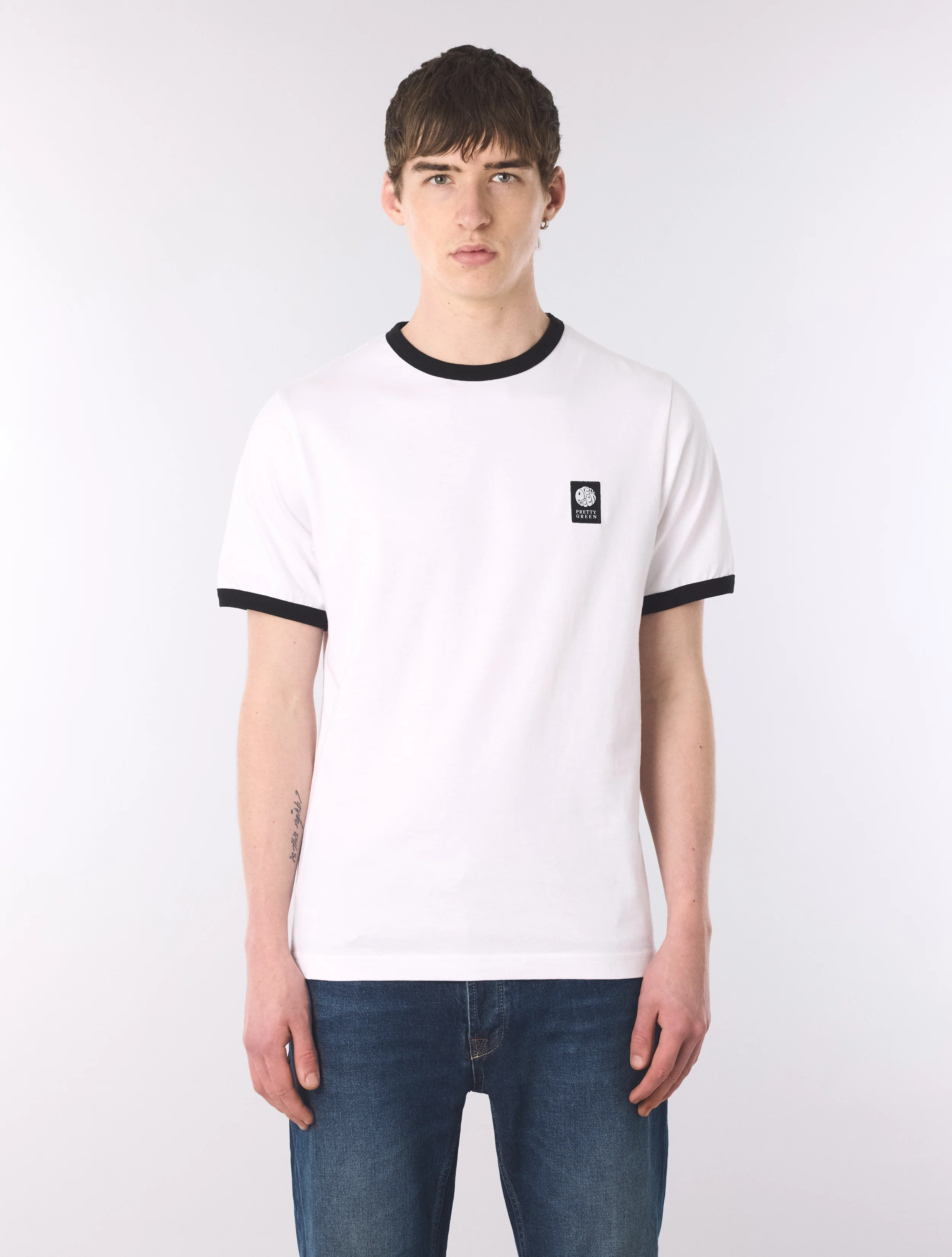White Melrose Ringer T-Shirt - Image 3